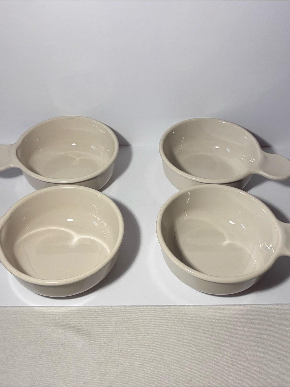 Vintage Corning Ware P-150-B Handled Soup Bowls Set of 4 Cream Stoneware 550mL